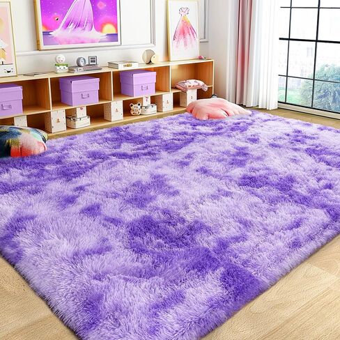 Super Fluffy Rug for Bedroom, 4x6 Shag Fuzzy Area Rug for Living Room Bedroom, Plush Soft Carpet for Girls Boys Kids, Non Slip Throw Rugs for Dorm, Modern Home Decor Aesthetic, Tie-Dyed Purple in Saudi Arabia
