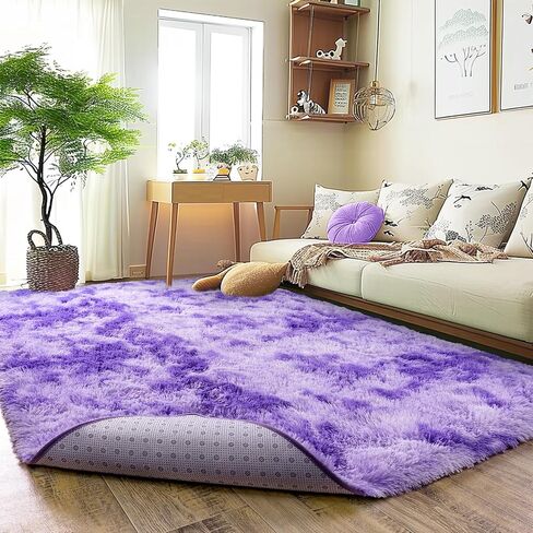 Super Fluffy Rug for Bedroom, 4x6 Shag Fuzzy Area Rug for Living Room Bedroom, Plush Soft Carpet for Girls Boys Kids, Non Slip Throw Rugs for Dorm, Modern Home Decor Aesthetic, Tie-Dyed Purple in Saudi Arabia