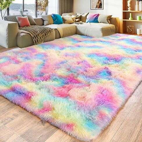 Super Fluffy Rug for Bedroom, 4x6 Shag Fuzzy Area Rug for Living Room Bedroom, Plush Soft Carpet for Girls Boys Kids, Non Slip Throw Rugs for Dorm, Modern Home Decor Aesthetic, Tie-Dyed Purple in Saudi Arabia