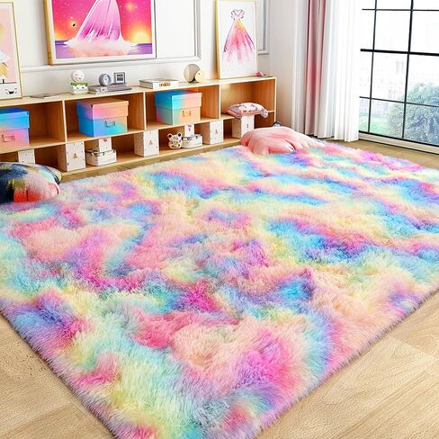 Super Fluffy Rug for Bedroom, 4x6 Shag Fuzzy Area Rug for Living Room Bedroom, Plush Soft Carpet for Girls Boys Kids, Non Slip Throw Rugs for Dorm, Modern Home Decor Aesthetic, Tie-Dyed Purple in Saudi Arabia
