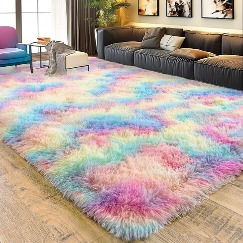 Super Fluffy Rug for Bedroom, 4x6 Shag Fuzzy Area Rug for Living Room Bedroom, Plush Soft Carpet for Girls Boys Kids, Non Slip Throw Rugs for Dorm, Modern Home Decor Aesthetic, Tie-Dyed Purple in Saudi Arabia
