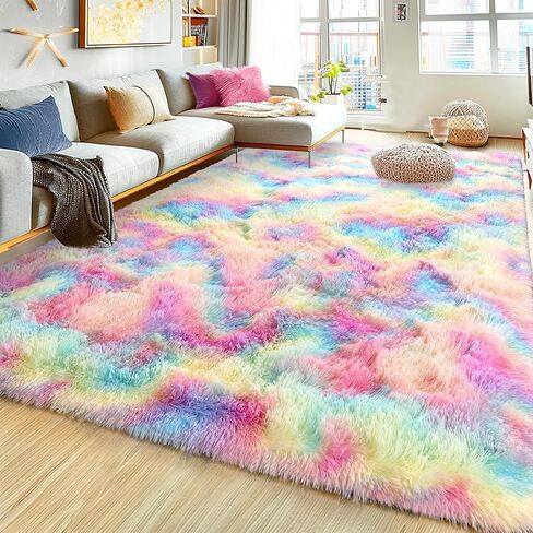 Super Fluffy Rug for Bedroom, 4x6 Shag Fuzzy Area Rug for Living Room Bedroom, Plush Soft Carpet for Girls Boys Kids, Non Slip Throw Rugs for Dorm, Modern Home Decor Aesthetic, Tie-Dyed Purple in Saudi Arabia