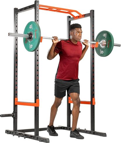 Sunny Health & Fitness Power Zone Cage - 1000 LB Weight Capacity, Spotter Bar, Angled Pull-Up Bar, J-Hooks, Optional Power Tower, Flat Bench w/Dumbbell Rack, Adjustable Incline Bench, LAT Pull Down in Saudi Arabia