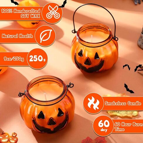 2 Pcs Soy Wax Candles Pumpkin Spice Candle 9oz Pumpkin Shaped Candles Halloween Candles Fall Farmhouse Candle Scented Candles for Home Decoration Halloween Party in Saudi Arabia