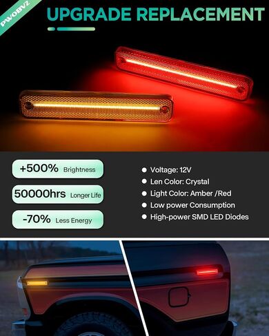 مصابيح LED للعلامات الجانبية لسيارة Ford F100 F150 F250 F350 1973-1979، لسيارة Bronco 1978-1979، Econoline E100 E150 E250 E350 1975-1991، مصباح وامض لمؤشر المصد الأمامي الخلفي الأحمر، عبوة من 4 قطع in Saudi Arabia