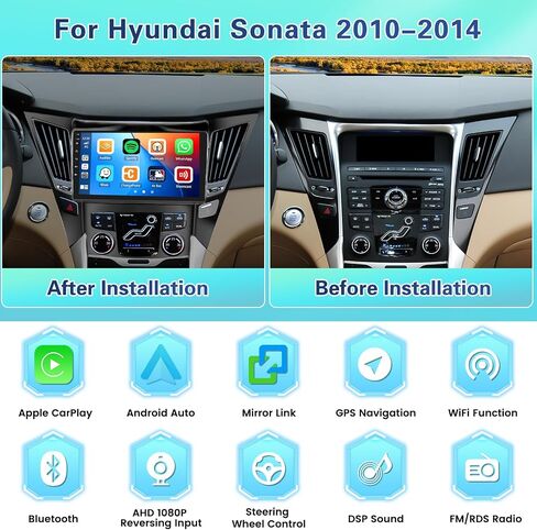 4+64GB Android Car Stereo for Hyundai Sonata 2010-2015 with Wireless Carplay Android Auto, Fuluku 8 Core 9" Touch Screen Radio Dash Kit GPS Navigation WiFi Bluetooth 5.0 SWC Mic Backup Camera in Kuwait