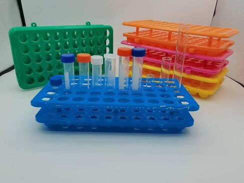 50-Well Test Tube Rack with silicome pad,Plastic Test Tube Holder for 5ml/10ml/15ml Tubes,Pack of 1pcs/3pcs/5pcs(Blue Green Orange Yellow Pink) (5, Blue Green Orange Yellow Pink, Ordinary) in Saudi Arabia