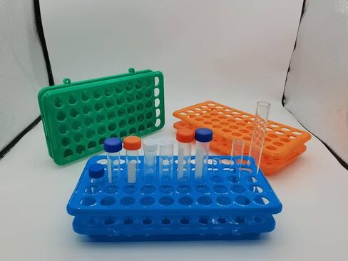 50-Well Test Tube Rack with silicome pad,Plastic Test Tube Holder for 5ml/10ml/15ml Tubes,Pack of 1pcs/3pcs/5pcs(Blue Green Orange Yellow Pink) (5, Blue Green Orange Yellow Pink, Ordinary) in Saudi Arabia