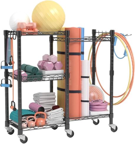 تخزين صالة الألعاب الرياضية المنزلية من Hasipu، حامل أثقال للدمبل وسجادات اليوجا وأجراس الكيتل، منظمة أرفف صالة الألعاب الرياضية، تخزين معدات صالة الألعاب الرياضية، منظم صالة الألعاب الرياضية المنزلية لممارسة التمارين الرياضية، رف تخزين صالة الألعاب الريا in Kuwait