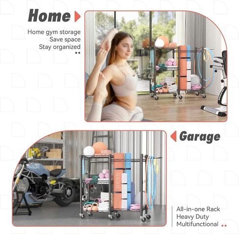 تخزين صالة الألعاب الرياضية المنزلية من Hasipu، حامل أثقال للدمبل وسجادات اليوجا وأجراس الكيتل، منظمة أرفف صالة الألعاب الرياضية، تخزين معدات صالة الألعاب الرياضية، منظم صالة الألعاب الرياضية المنزلية لممارسة التمارين الرياضية، رف تخزين صالة الألعاب الريا in Kuwait