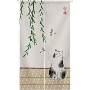Ofat Home Design Japanese Ink Cat Black and White Noren Doorway Curtain Polyester Blend 33.5"x 59" Door Curtain for Kitchen Tapestry for Wall Hanging Decoration