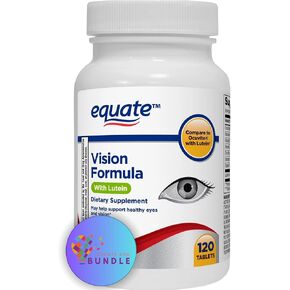 Equate Vision Formula with Lutein - Advanced Eye Health Dietary Supplement, 120 Tablets - Supports Vision Clarity, Antioxidant Protection, and Eye Wellness + CreateAndBundle Sticker