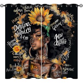 Pink African American Blackout Curtains for Girls Boys Kids Home Decor, Cute Little Ballet Princess Grommet Thermal Insulated Drapes Darkening Window Curtain for Bedroom Living Room, 42 x 45 Inch