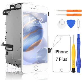 Yodoit for iPhone 7 Plus Screen Replacement LCD with Home Button, Front Camera, Ear Speaker, Full Assembly 5.5" Display Digitizer and Repair Tool Kit, Protector Black