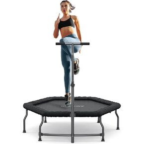 ترامبولين صغير للبالغين، ترامبولين داخلي مقاس 50 بوصة للبالغين بوزن 550 رطل. ترامبولين بدون زنبرك من ماكس لود للبالغين مع شريط مقبض قابل للتعديل بثلاثة مستويات in Kuwait