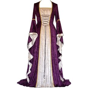 Renaissance Medieval Marie Antoinette Ball Gown Victorian Lace Up Flare Sleeve Long Gown Halloween Party Costume