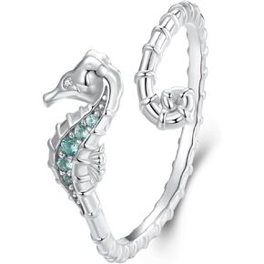 MUNDELL 925 Sterling Silver Blue Turtle Adjustable Ring Heart Cross Ring Opal Ocean Animal Open Ring for Women Statement Ring Fine Jewelry
