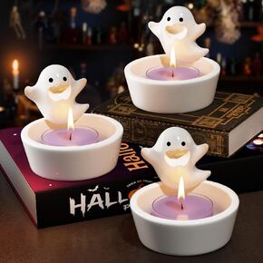 3PCS Halloween Ghost Candle Holder, Votives Candle Holder, Tealight Candle Holders Handcrafted Ceramic - Candle Holders for Halloween Table Centerpiece, Small Candle Holders Perfect for Tea Light