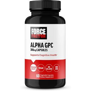 FORCE FACTOR Alpha GPC Brain Supplement for Memory and Focus, Mood Support Supplement with Alpha GPC 300mg, Premium Quality, Vegan, Non-GMO, 60 Capsules