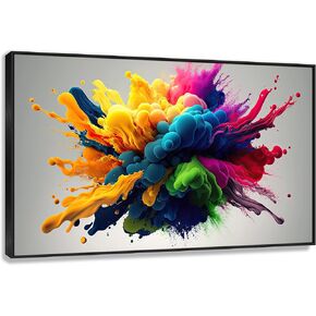 Cesnavas Modern Abstract Canvas Prints Wall Art. Splash of Colored Paints on Canvas. Minimalist Poster for Living Room Office Decoration Framed Ready to Hang 60x90cm(24x35 in) Black Frame