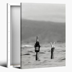 Black and White Vintage Wall Art Funky Champagne Bottle Poster Retro Bar Cart canvas Print for living room dormitory bar girl room Kitchen Dining Room Decor 8x12inch Unframed
