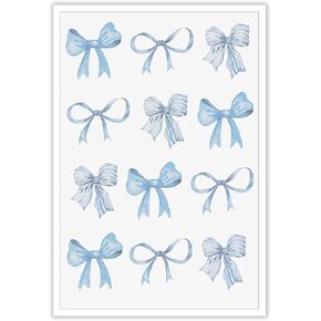 Hoaifirme Watercolor Light Blue Bow Print Painting, Fashion Blue Bow Poster, Aesthetic Wall Decoration Bedroom Living Room 12x16 Inches Unframed