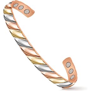 Copper Bracelets for Women Men Lymph Detox Magnetic Bracelet & Ring Magnetic Copper Bracelet, Tri-color Bracelet Jewelry Gift for Christmas Valentine's Day Mother's Day