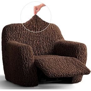 PAULATO BY GA.I.CO. Recliner Cover - Stretch Recliner Slipcover - Shiny Velvet Recliner Chair Cover - Soft Chair Slip Cover for Pets and Kids - Easy to Clean Recliner Protector - Goffrato - Champagne