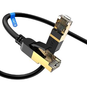 Cat 8 Ethernet Cable, 1.5FT High Speed Heavy Duty 26AWG Cat8 LAN Network Cable 40Gbps, 2000Mhz with Gold Plated RJ45 Connector, Outdoor&Indoor Internet Cable Compatible for Router Gaming Modem Xbox