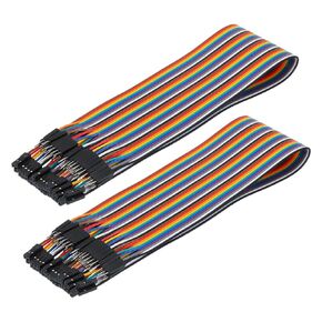 MECCANIXITY Male to Female 40Pin Breadboard Jumper Wire 2.54mm Pitch Ribbon Cable 40cm Long Electronics Breadboard Ribbon Cables for Breadboard Electronic Projects Pack of 2