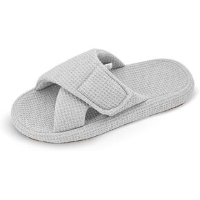 Panda Bros Women's Adjustable Slippers, Diabetic Slippers for Women Memory Foam, Open Toe Swollen Feet Slippers Bedroom House Indoor Outdoor Shoes with Rubber Sole
