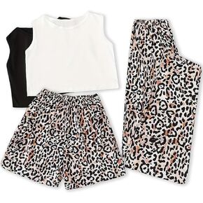 2 Pack Women's Crop Tank Tops and Shorts Long Pants Basic Lounge Pajamas PJs Set for Ladies