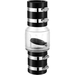 Quiet Sump Pump Check Valve, 2 Inch PVC Check Valve Fits 2" Schedule 40 Pipe, Clear, Silent Backflow Valve With Spring Loaded Flapper, Reduces Water Hammer Noise