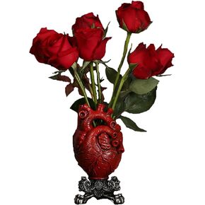 Anatomical Heart vase,Resin Heart vase Flower Pot, Heart Shaped Decoration for Bedroom, Living Room, Lobby, Gothic Desktop,Blood red with Gold Base 5.12 * 8.27inches (RED+Gold)