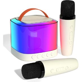 Kids Karaoke Machine for Girls with 2 Wireless Mics, Mini Portable Rechargeable Bluetooth Wireless Karaoke Speaker Kids Toys with RGB Lights, 4 Variable Voice, for 4, 5, 6, 7, 8, 9, 10 +Year Old