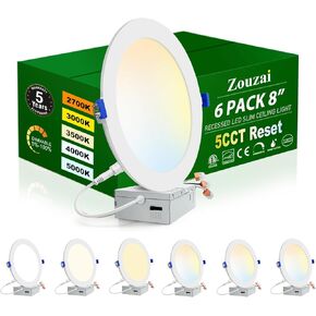 6 Pack 4 Inch 5CCT Ultra-Thin LED Recessed Ceiling Light with Junction Box, 2700K/3000K/3500K/4000K/5000K Selectable, 9W Eqv 80W, Dimmable, led can Lights - ETL and Energy Star Certified