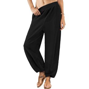 XIEERDUO سراويل نسائية واسعة الساق فضفاضة حريم بخصر مطاطي Palazzo Lounge Sweatpants مع جيوب 2024 خريف وشتاء