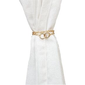 2-Pack Metal Chains Curtain Tiebacks （ Gold | Belt Buckles Punk Style Home Office Decorative Drapery Holdbacks