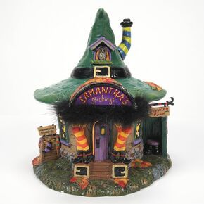 Department 56 Snow Village Halloween Collection Samantha's Boo-tique Lit Building- Hand Crafted Painted Ceramic Halloween Village Houses with Lights Spooky Witch Shop Home Decor Buildings, 8.9 Inch