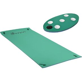 Soozier 12' x 5' Lily Pad Floating Mat with Cup Holder Table, 3-Layer Portable Roll-Up Water Mat Float Dock for 2-3 People, on Lake, River, Beach, Swimming Pool
