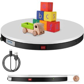 Ultrathin Rotating Display Stand 7.9in Diameter 0.79in Thickness Controllable Direction Adjustable Speed Motorized Turntable with Type-C Cable Load-Bearing 11 lbs for Product Displaying (Black)