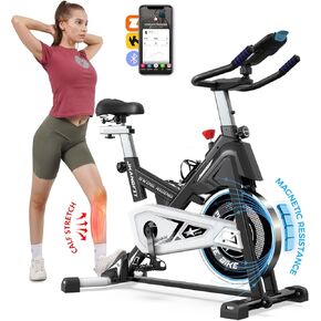 Pooboo Magnetic/Brake Pad Exercise Bike Stationary Bikes for home use, Indoor Cycling Bike with Built-In Bluetooth Sensor Compatible with Exercise bike apps& Pad Mount, Comfortable seat and Slant Board, Silent Belt Drive, 350LBS Capacity