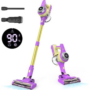 Belife Cordless Vacuum Cleaner, 28Kpa Lightweight Stick Vacuum with Self Standing, Powerful Vacuum with LED Display & Anti-Tangle, Portable Wireless Vacuum for Carpet, Hard Floor, Pet Hair (Green)