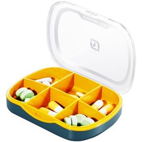 Travel Pill Organizer Box, 6 Compartment Weekly Medicine Case Reminder for Purse Pocket, Daily Pharmacy Container, Medication Holder Dispenser for Fish Oil, Vitamin, Cod Liver Oil, Supplement