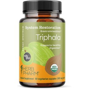 Herb Pharm Certified Organic Fairwild Triphala Capsules, Vegan for Healthy Digestive Support 60 Count