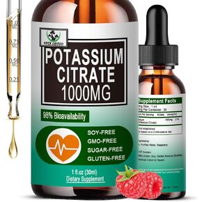 Potassium Citrate Liquid Drops,Potassium Supplement 1000mg Support Muscle Cramp Relief, Heart Health and Sleep,Highly Absorbable Liquid Potassium for Adults Women & Men, Vegan, 30 Servings