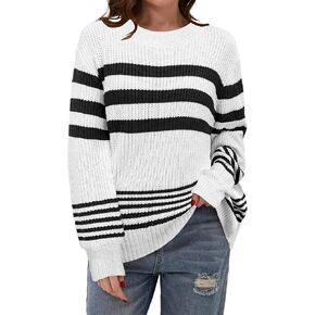 Sweaters for Women Trendy Fall Long Sleeve Striped Knit Tops Crewneck Oversized Sweatshrits Y2k Clothes