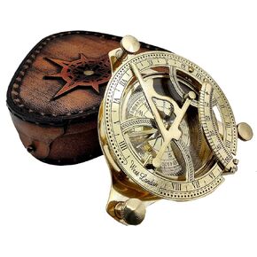 5MOONSUN5's Nautical West London Sundial Compass 4'' inches Premium Quality Handcrafted Brass Compass with Hand Stitched Leather CaseBox Maritime Decor Gifts Steampunk Collectibles