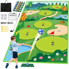 deAO Bucket Golf Yard Game, 47" L X 70" W Golf Chipping Game Mat with Golf Hitting Accessories Outdoor Indoor Backyard Garden Games Toys Kit for Teen Boys Girls Golfer