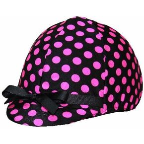 Equestrian Riding Helmet Cover - Hot Pink and Black Polka Dots